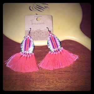 ♡Pink and striped fringe earrings♡